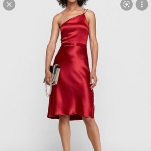 Express Textured Satin Asymmetrical Red Dress